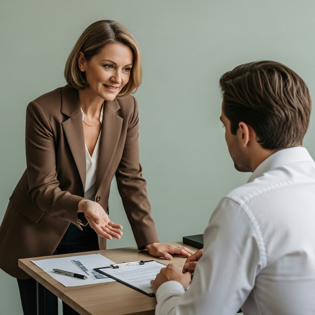 Consulente che discute una strategia assortimento con un cliente professionale